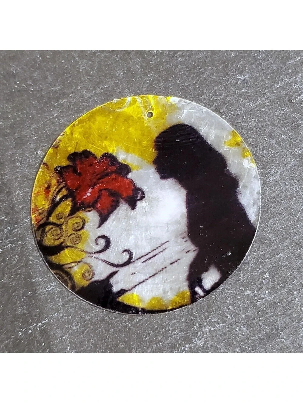Art Noveau Girl & Flower 50mm Capiz Shell Pendant Bead